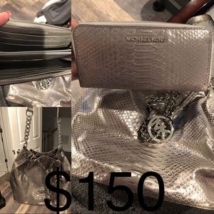 Silver snake leather bag and wallet